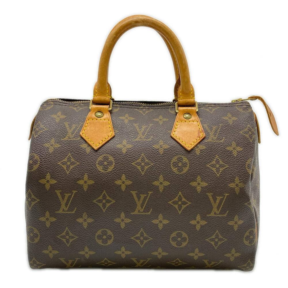 Louis Vuitton Speedy Brown Leather Handbag Canvas Monogram Brown